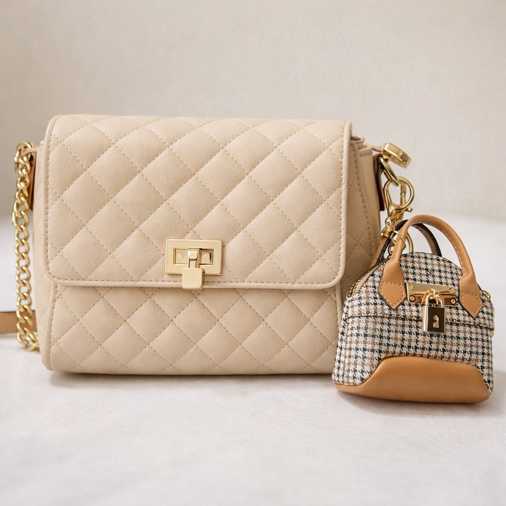 Stylish KEYCHAIN Tan and Black Mini tote Bag